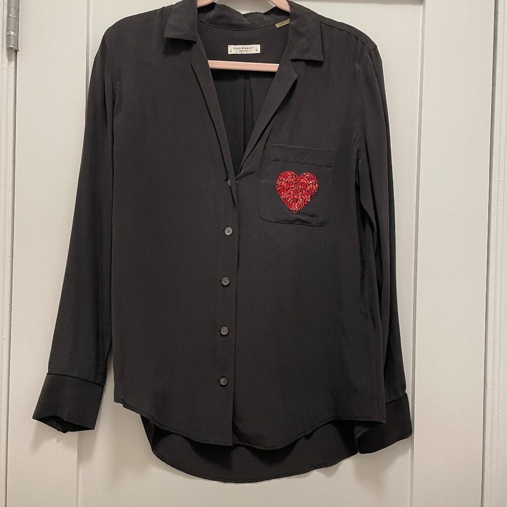 ❤️ Equipment Black Silk Blouse with Red Rhinestone Heart Valentine's (small)